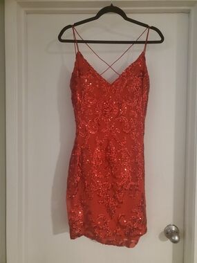 B Darlin Red Sequin Crisscross-Strap Mini Dress